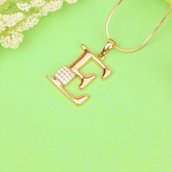 "Rose Gold Plated E Initial Pendant with Sparkling Stone Accent, XPPT1416 - Picture 4 of 13